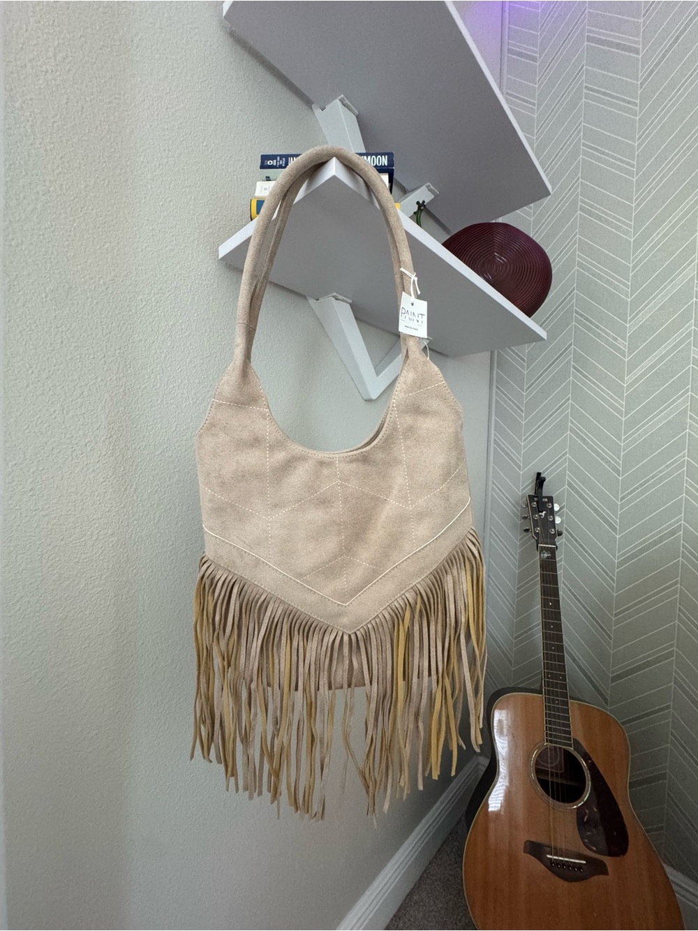 beige tassel fringe purse